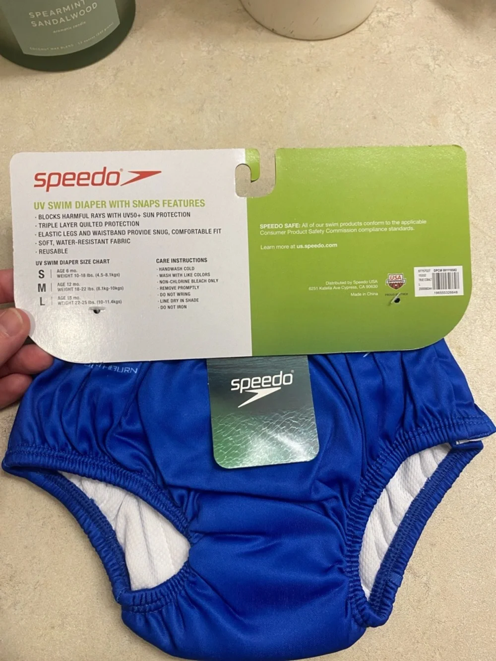 💚 Speedo Royal Blue Shark Logo Swim Diaper with snaps L 18 mo.